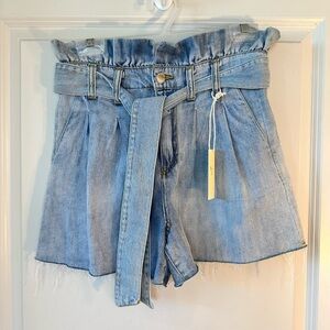 NEW BLANKNYC Light Blue Hi Waisted Belted Paper Bag Shorts, Size 28